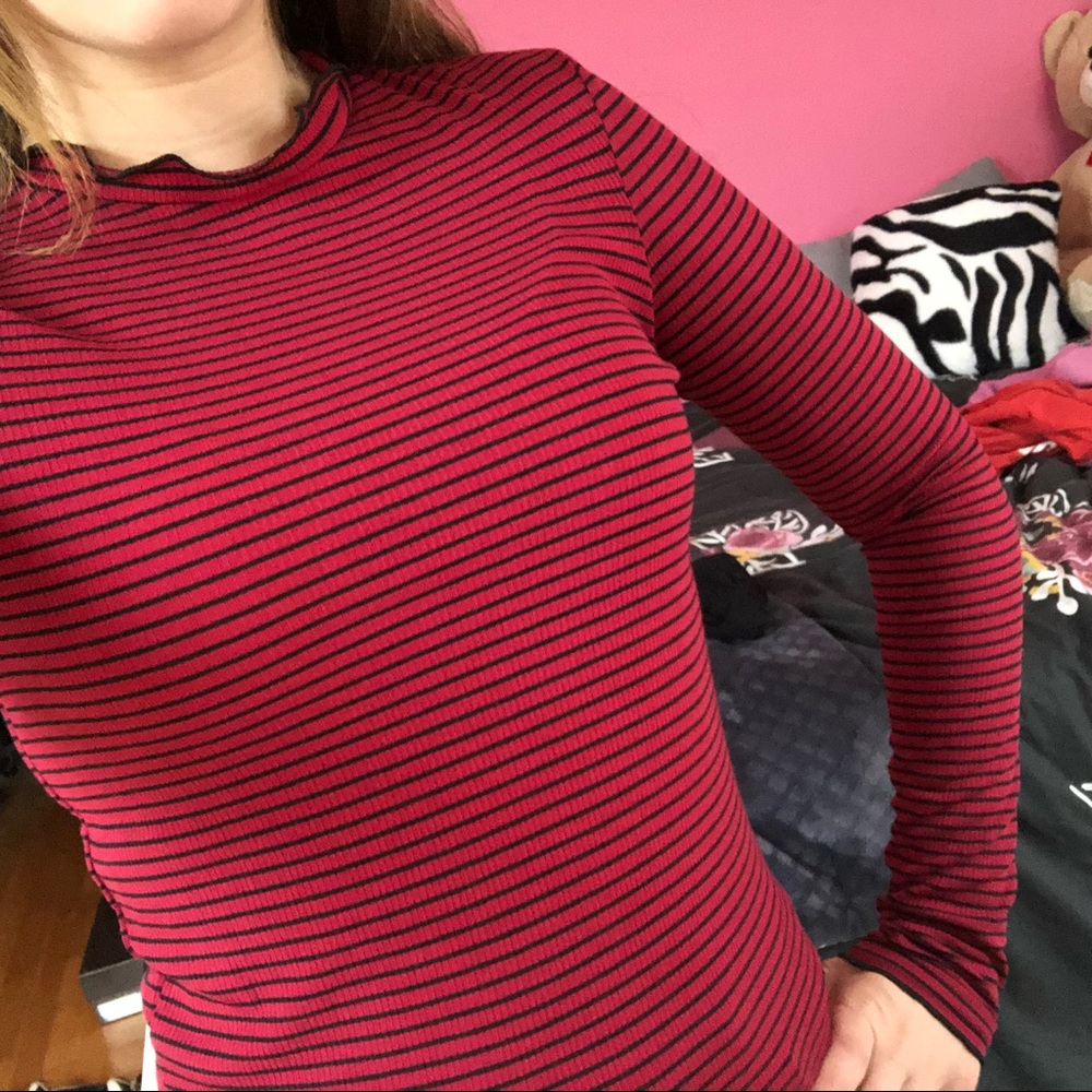 Striped high ruffle neck ZARA long sleeve top❤️